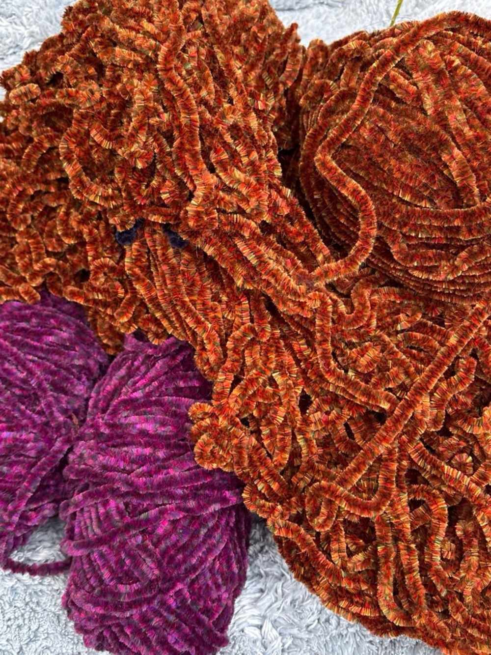 Plush Chenille Throw in Orange and Purple